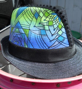 Image of Hand Painted Fedora with Blue and Green Gradient Mandalas