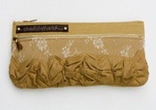 Image of tough ruffles double zip clutch in vintage lace + beige