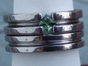 Image of Titanium Tension Set Band Princess Cut GREEN SAPPHIRE Engagement Ring and Wedding Band Set