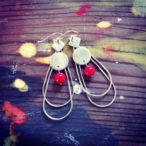 Image of Red Bamboo Coral Sterling Silver Wire Earrings