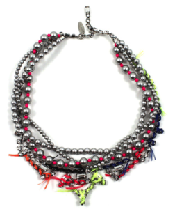 Image of Tribe Festival Crystal & Pearl Necklace w/Thread Details - Lt. Grey/Neon Pink