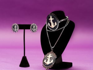 Image of Anchor Cameo Necklace Earrings Bracelet Set