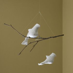 Image of NEW White-in-White Two-Bird Mobile with Mommy/Baby (One-of-a-Kind)