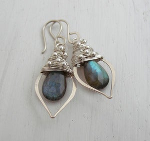 Image of Labradorite Little Leaf Hoops
