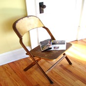 Image of Wood & Brass Damask Folding Chair  {Vintage}
