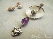 Image of Amethyst Love Belly Ring | Genuine Amethyst Gemstone, Sterling Heart, Surgical Steel
