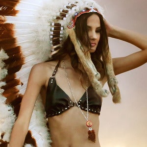 Image of Brown Snake Skin Embossed Leather Bikini Top