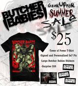 Image of "Tower of Power SALE PACKAGE" T-Shirt, Signed 5x7, Stickers and Gift