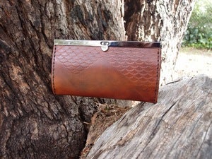 Image of NEW - Handtooled leather clutch wallet in Brown