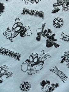 Image of TWO YARDS SHIPPED PRICE Spiderman - Cotton Lycra Knit on Light Blue