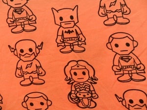 Image of Orange Alliance - Heroes on Orange Silkette Modal Jersey (rayon-lycra) Per 2 Yards, Shipped.