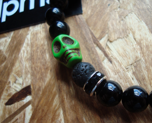 Image of Glossy Agate, Black Rhinestone, Lava & Green Skull