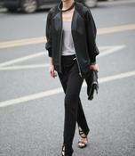 Image of Alexa Mesh Leather Bomber Jacket