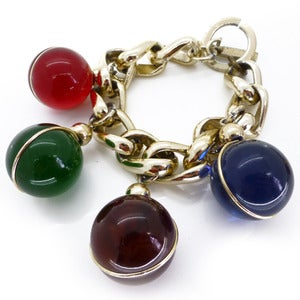 Image of Vintage Gold Tone Lucite Plastic Ball Drop Bracelet Earrings Set