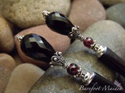 Image of Dark Elegance Hairsticks | Faceted Black Onyx Teardrops, Garnets, Ornate Sterling Accents