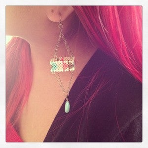 Image of Beaded Octohedral Earring with Sleeping Beauty Turquoise