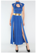 Image of Cutout Slit Cap Sleeved Solid Knit Dress