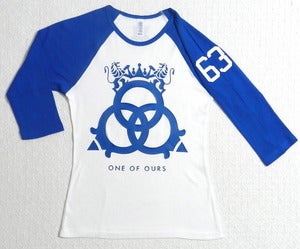 Image of Ladies' White/Royal Blue Baby Rib ¾ Sleeve Baseball T-Shirt