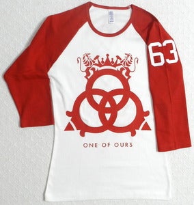 Image of Ladies' White/Red Baby Rib ¾ Sleeve Baseball T-Shirt 