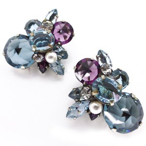 Image of Vintage Large Blue Purple Paste Glass Clip On Earrings