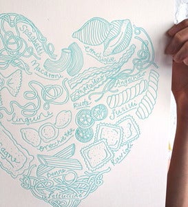 Image of Aqua Pasta Heart Letterpress Print