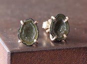 Image of One of a Kind small Green/Yellow Druzy Agate Geode Studs 14kt Gold