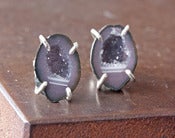 Image of One of a Kind Pale Blue Druzy Agate Geode Studs- Sterling