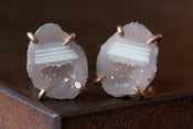 Image of One of a kind white Druzy Agate Geode Stud Earrings in 14k Rose Gold