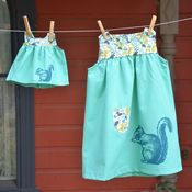 Image of Green Sz 2-4 "Squirrel" - Smoking Lily Matchy Girl and 15" Doll Dresses