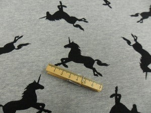 Image of Legendary (Grey) - Unicorns on Soft Cotton Loopback with Lycra - Per 2 Yards, Shipped