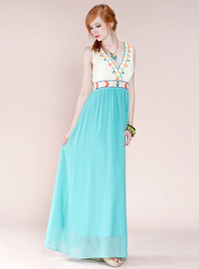 Image of Embroidered Color Block Maxi