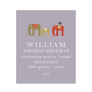 Image of 'Elephant Tribe' Personalised Birth Art Print 