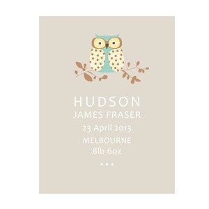 Image of One Little Owl Personalised Birth Art Print