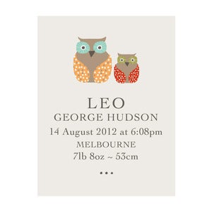 Image of 'Owly' Personalised Birth Art Print