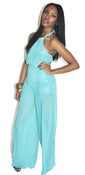 Image of Contemporary Turquoise Sheer Halter Jumpsuit