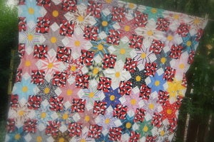 Image of Vintage and Colorful Flowery "Summer Quilt" Topper