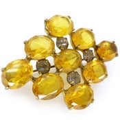 Vintage Art Deco Faceted Amber Yellow Glass Paste Layered Pin Brooch