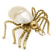 Vintage Large Art Deco Shell Gold Metal Twist Spider Insect Pin Brooch