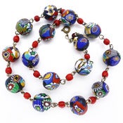 Vintage Art Deco Venetian Moretti Matte Murano Millefiori Rooster Cane Glass Bead Necklace