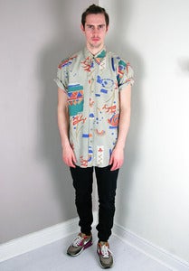 Image of Vintage Patterned Biege Summer Silk Shirt
