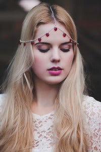 Image of Chain Head Piece Chain Headdress Triple Stranded Valentine's Day Romantic Love Red Swarovski