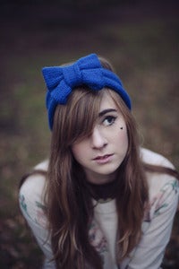 Image of Knitted Bow Headband Oversized Bow Cute Cosy Kawaii Lolita Ear Warmer in Royal Blue