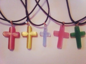 Image of Cross Gemstone Leather Necklace 