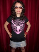 Image of The Law Band "Dust and Aether" Women's Concert T-Shirt, Black w/ Pink Logo