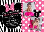 Image of Zebra & Pink Minnie Mouse Invitation