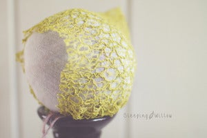 Image of Stretch Lace Knit Pixie Bonnet {Chartreuse Mustard}