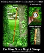 Image of Stunning Handcrafted Yucca Cactus Carved Staff with Compass Pinnacle Top