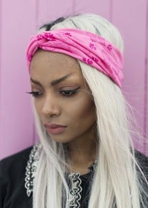 Image of Cute Girly Pink Butterfly and Floral Fabric Hair Turban Headband Turband Headband