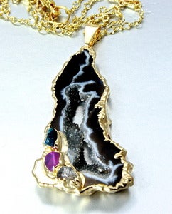 Image of "Orion's Belt" - Agate Geode Slice Pendant and Vermeil Necklace