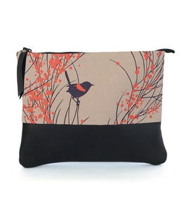Image of LEATHER CLUTCH (with chain) Red-backed Wren & Wattle